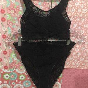 Vintage black stretch lace bra and panty set